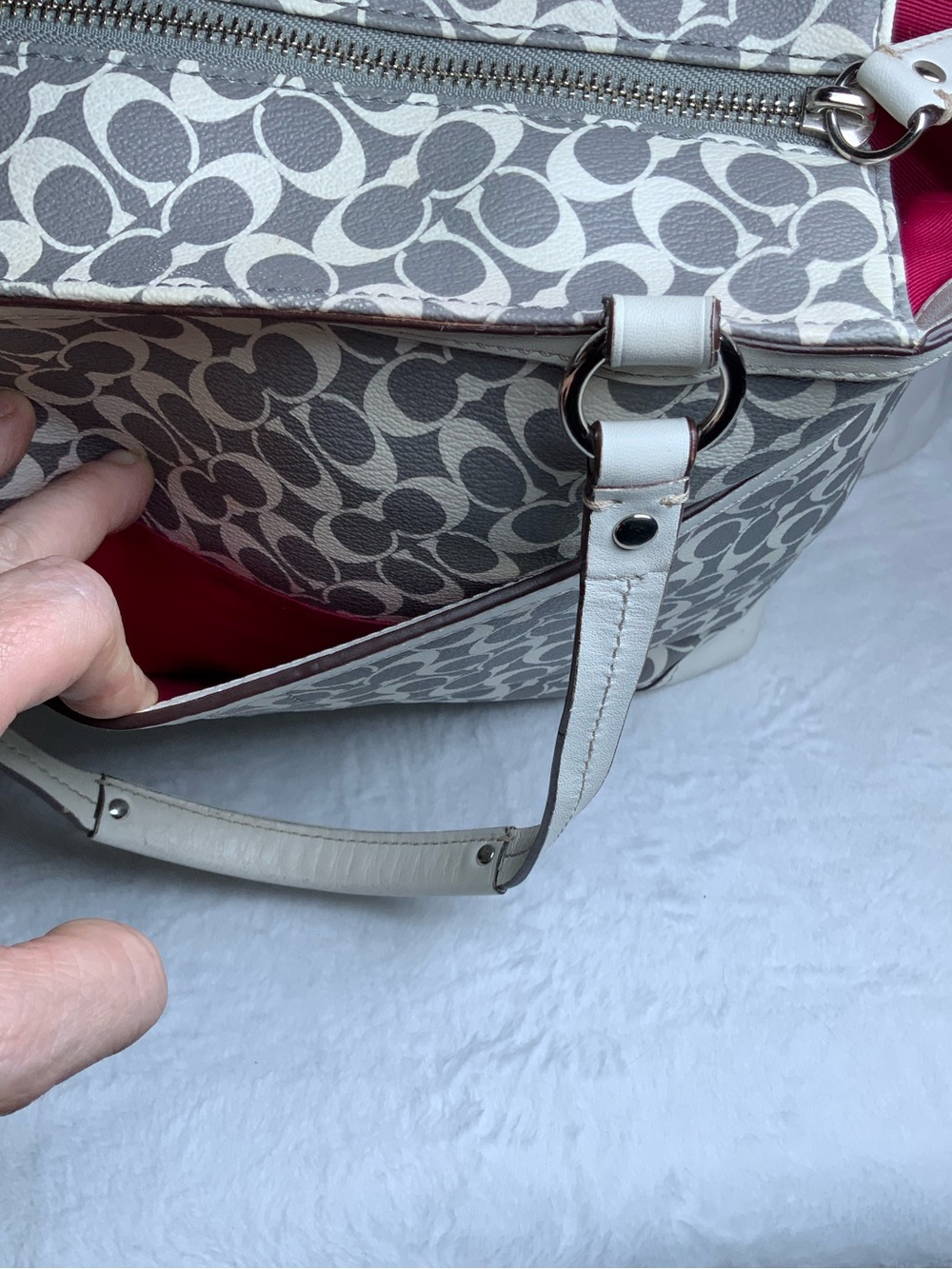 Coach Gray Signature Tote with Pink Center Stripe - Picture 4 of 13